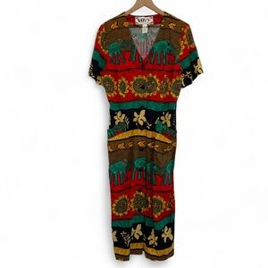 WNY Vintage Women’s 12 Colorful V Neck Button Down Pencil Dress